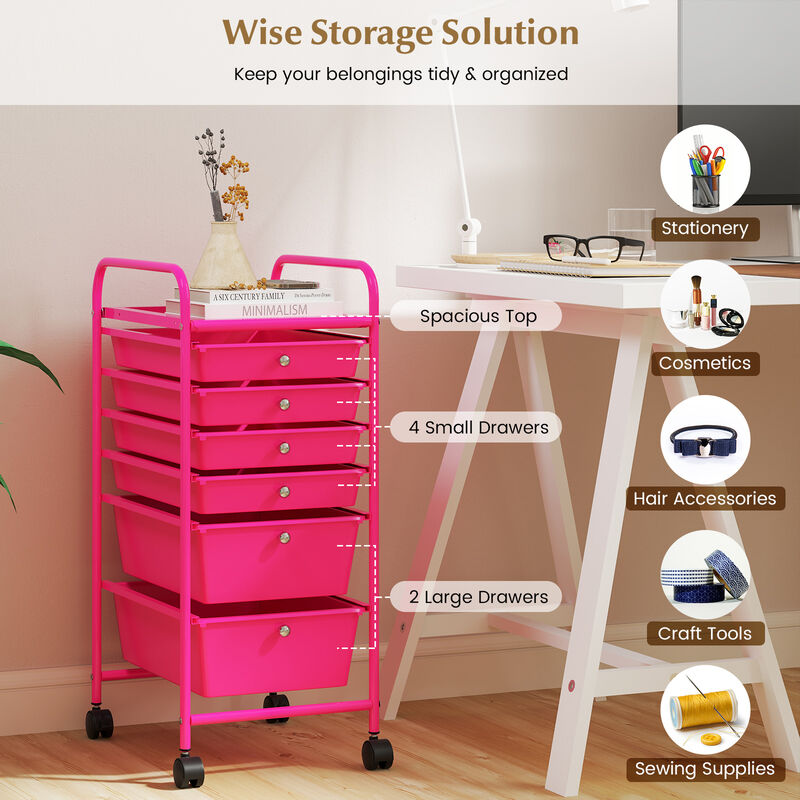 Multifunctional 6 Drawers Rolling Storage Cart Organizer