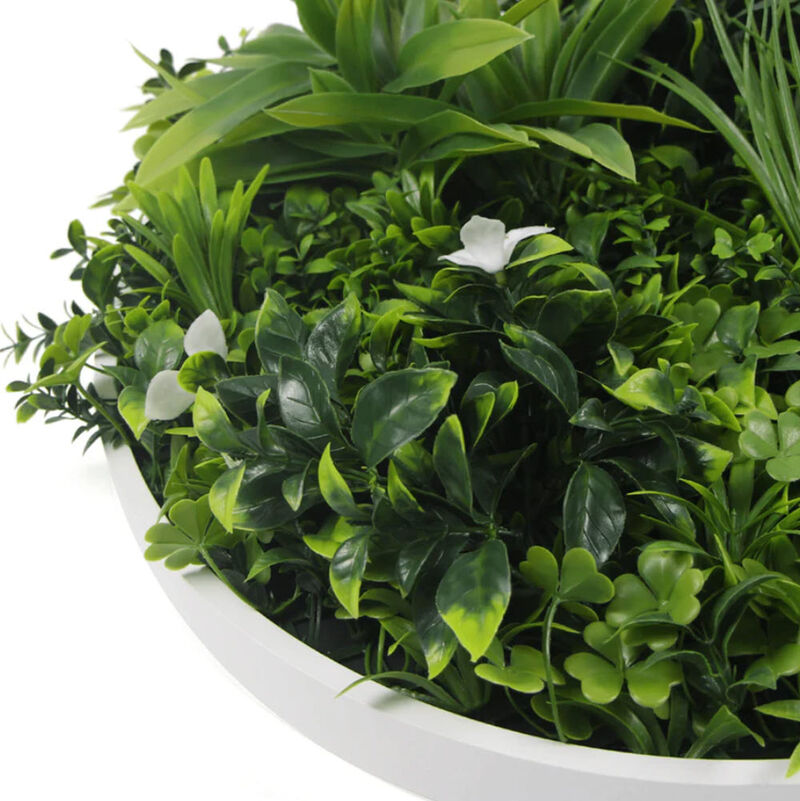 Luxury Artificial Green Wall Plant Wall Circle 20" White Frame UV Resistant