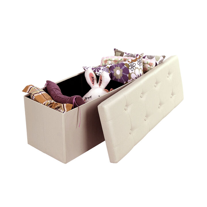 43" L Faux Leather Folding Storage Ottoman Bench, Storage Chest Footrest Padded Seat