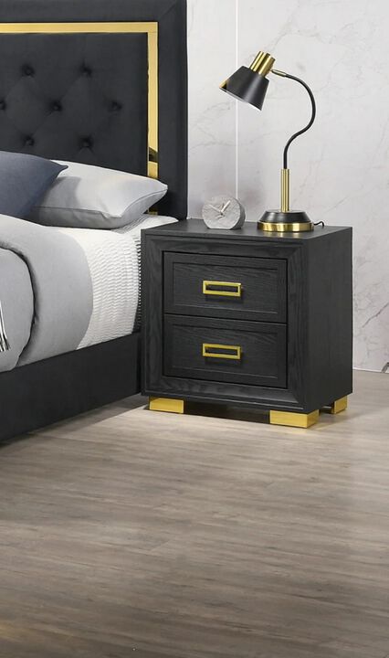 Streamdale Modern Glam 2-Drawer Nightstand Black Gold