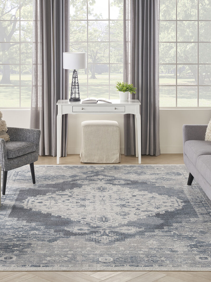 Astra Machine Washable ASW11 Blue/Ivory 9' x 12' Rug