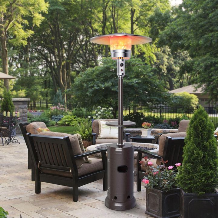 Hivvago 48,000 BTU Standing Outdoor Heater Propane LP Gas Steel with Table and Wheels