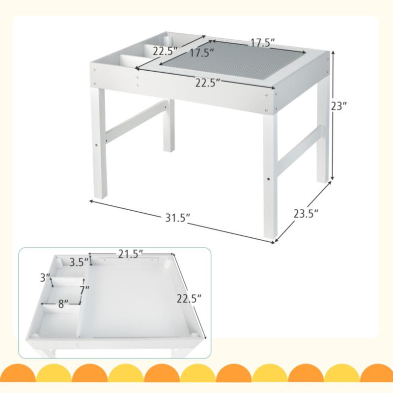 Hivvago 3 in 1 Wooden Kids Table with Storage and Double-Sided Tabletop-White