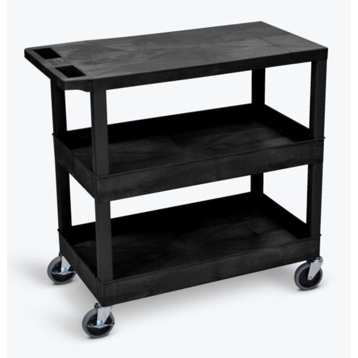 Luxor Black EC211 18x32 Cart with 2 Tub Shelves and 1 Flat Shelf