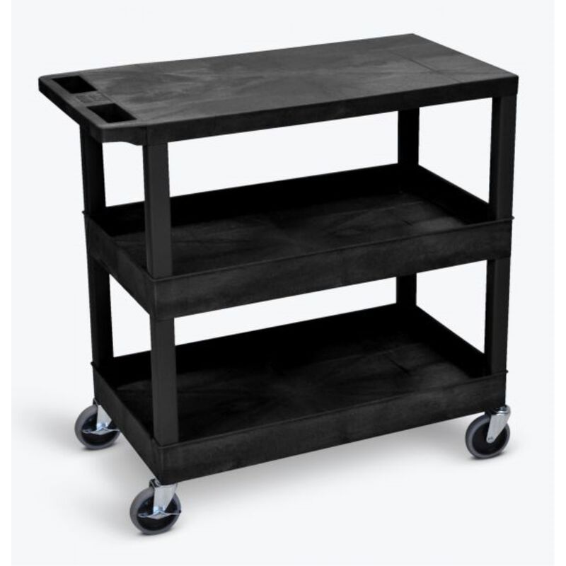 Luxor Black EC211 18x32 Cart with 2 Tub Shelves and 1 Flat Shelf