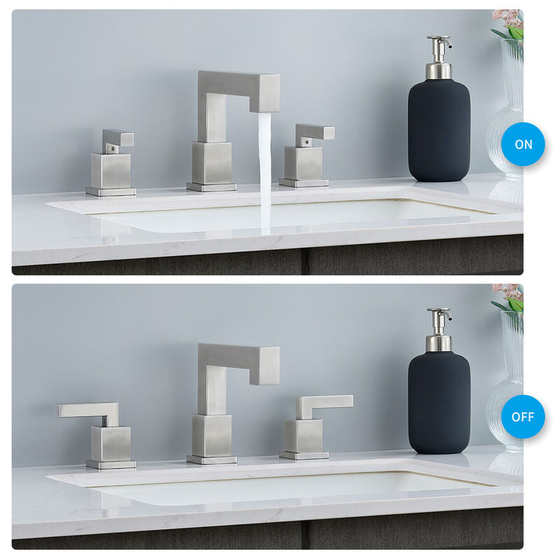 Modern  Brushed Nickel Waterfall Bathroom Faucet, 3-Hole Vanity Sink Faucet with Pop-Up Drain & Lead-Free Hose