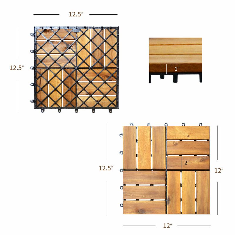 Acacia Wood Interlocking Patio Deck Tile - 27 Pieces