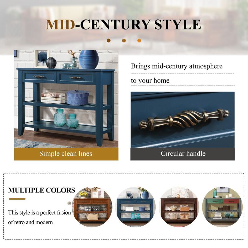 Mid-Century Navy Blue Console Sofa Table