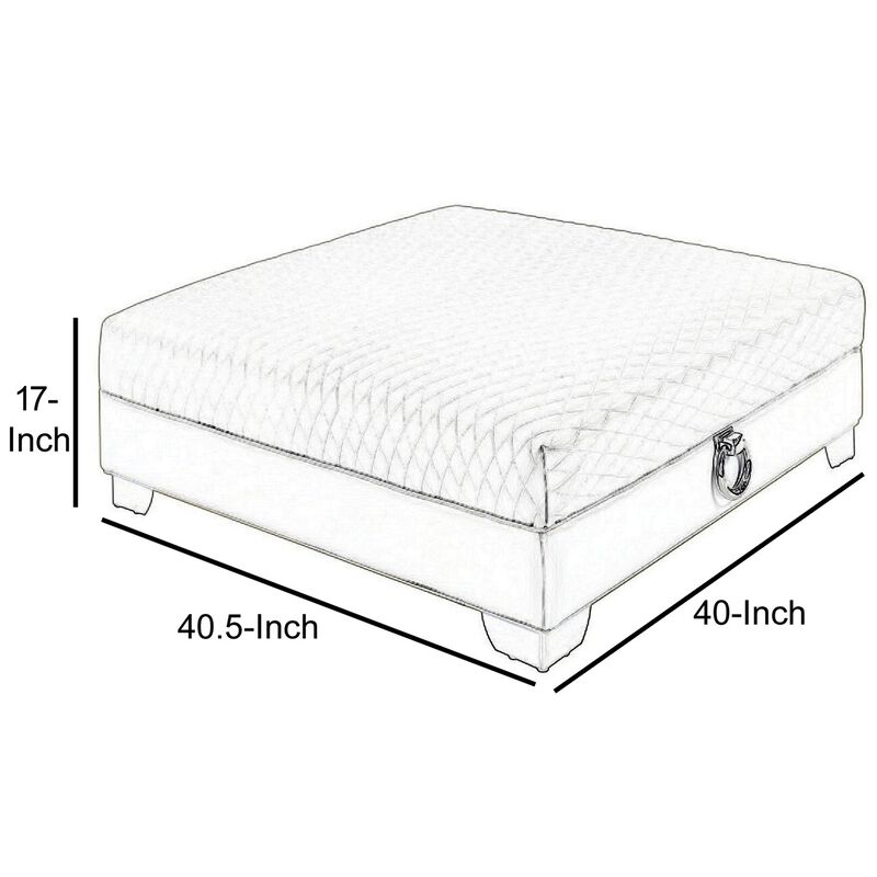 Contemporary Faux Leather & Metal Ottoman With Doorknocker Handles, Silver-Benzara