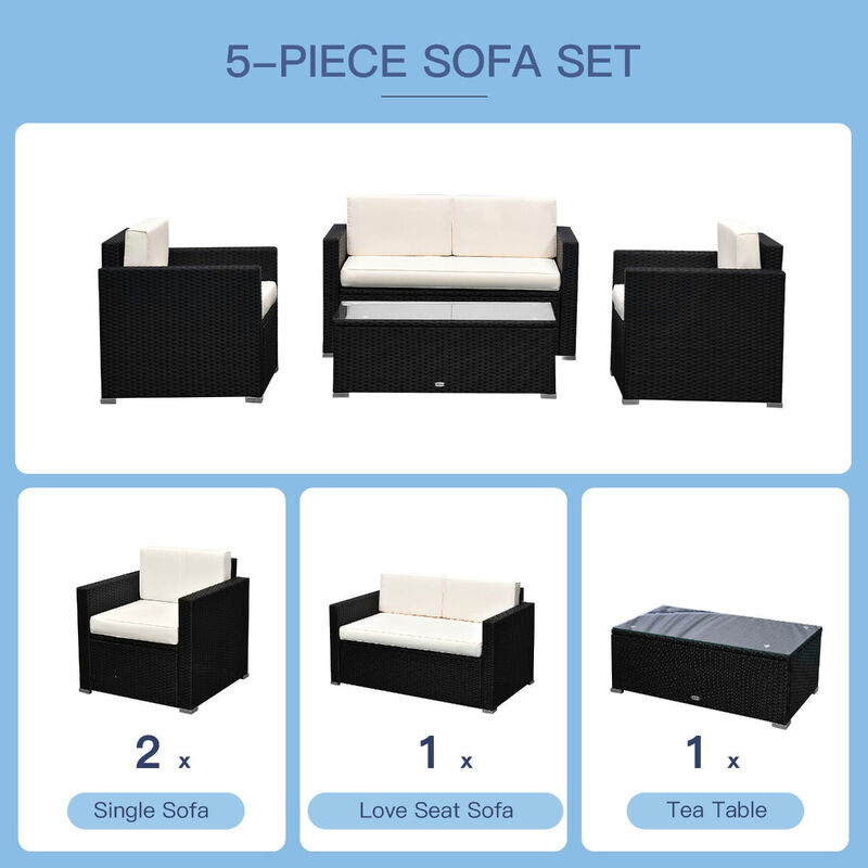 Black Rattan Relaxation: 4-Piece Outdoor Set with Cushioned Seating