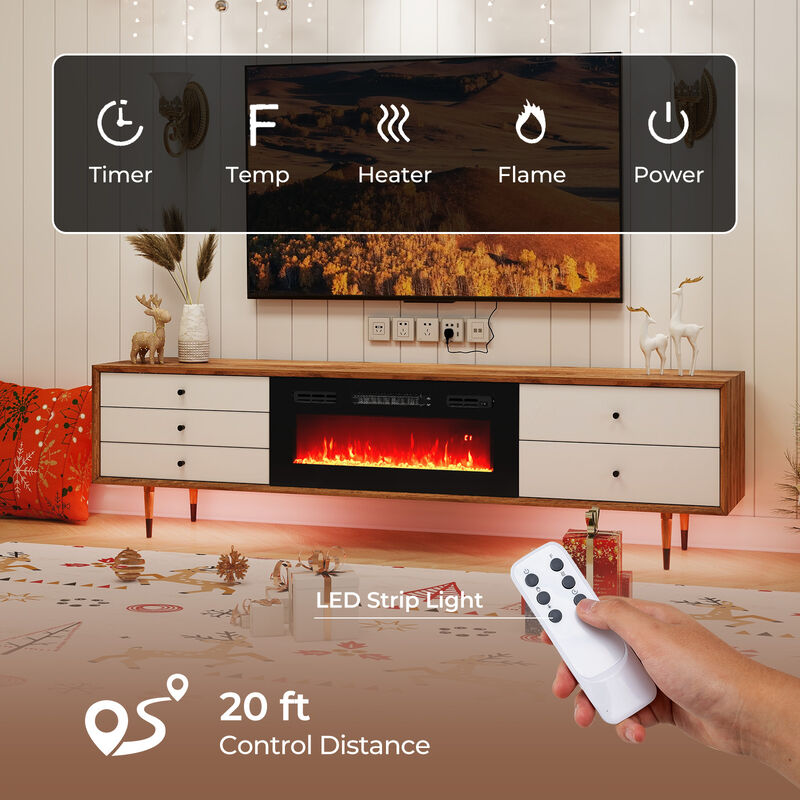 Recessed Electric Fireplace Heater with LED Strip Lights and Remote Control for Modern Home Décor