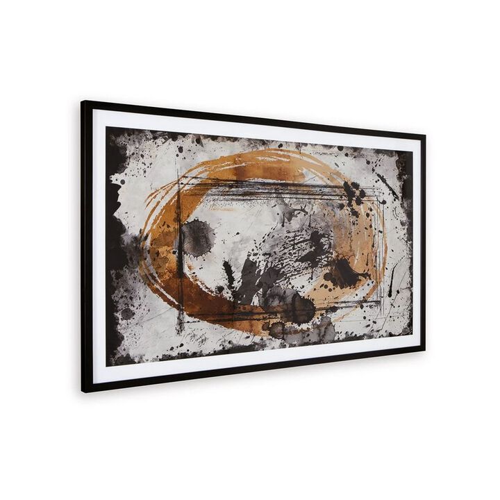 37 x 63 Inch Wall Art Decor, Framed Acrylic, Modern Abstract Black, Brown - Benzara
