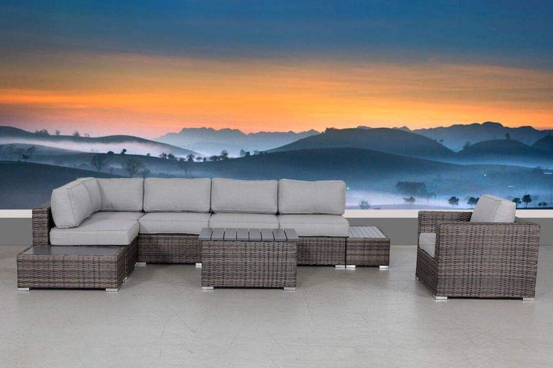 Living Source International 9-Piece Sectional Set with Cushions in Espresso