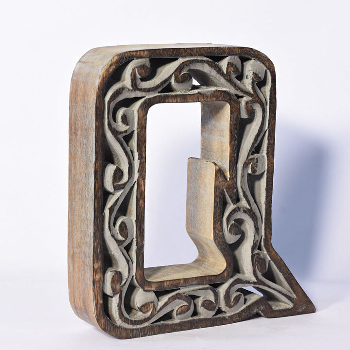 Vintage Gray Handmade Eco-Friendly "Q" Alphabet Letter Block For Wall Mount & Table Top D�cor