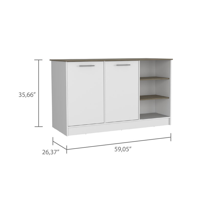 DEPOT E-SHOP Mars Kitchen Island Two Cabinets, Three Open Shelves, White / Dark Brown