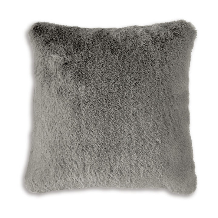 Dift Square Accent Throw Pillow, 20 Inch, Dark Gray Faux Rabbit Fur - Benzara