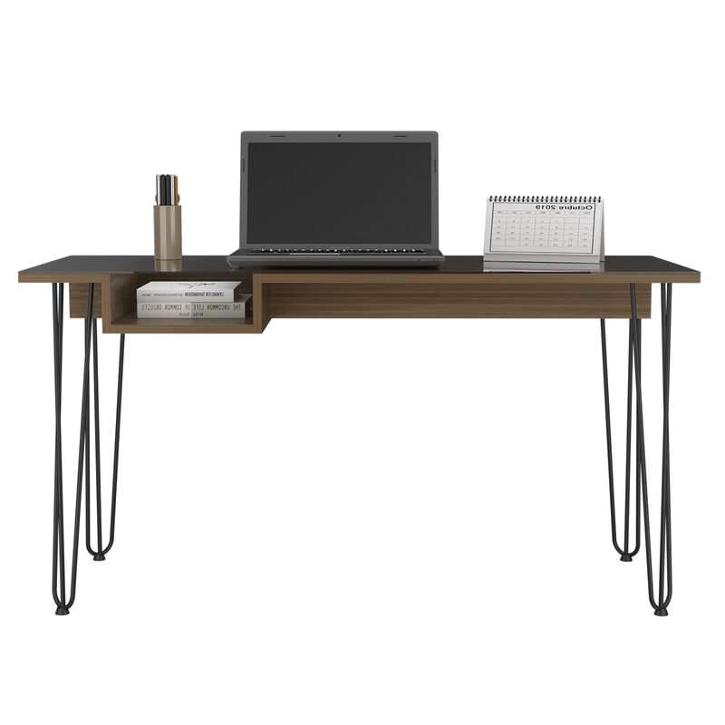 DEPOT E-SHOP Arizona 140 Writing Desk, Hairpin Legs, One Shelf, Mahogany