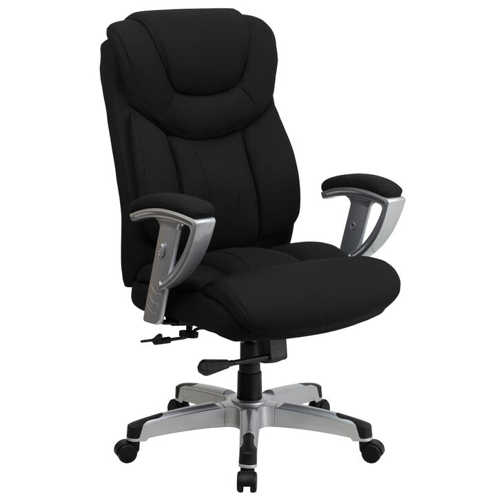 HERCULES Series Big & Tall 400 lb. Rated Black Fabric Executive Ergonomic Office Chair with Silver Adjustable Arms