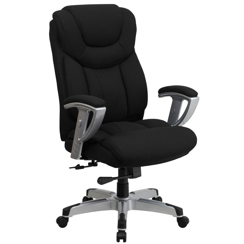 HERCULES Series Big & Tall 400 lb. Rated Black Fabric Executive Ergonomic Office Chair with Silver Adjustable Arms