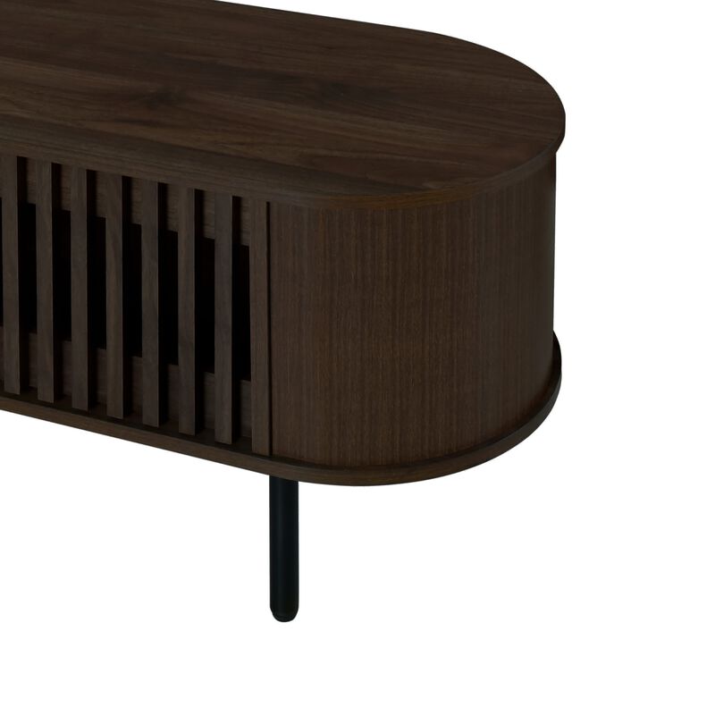 Brandon TV Stand Media Console, Shelf 2 Cabinets, Dark Brown, 71 Inch - Benzara