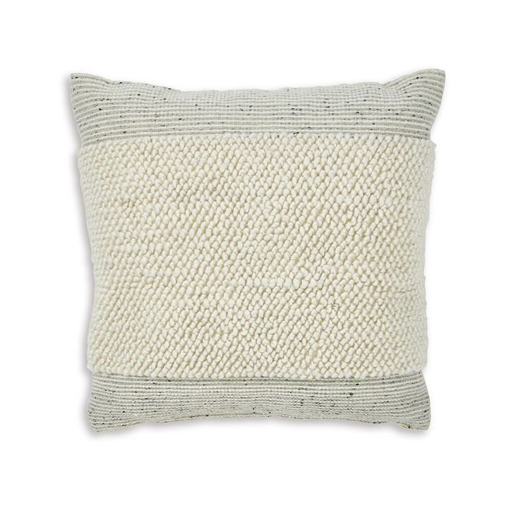 Square Accent Throw Pillow, 20 Inch, White and Gray Stripes, Polyfill - Benzara