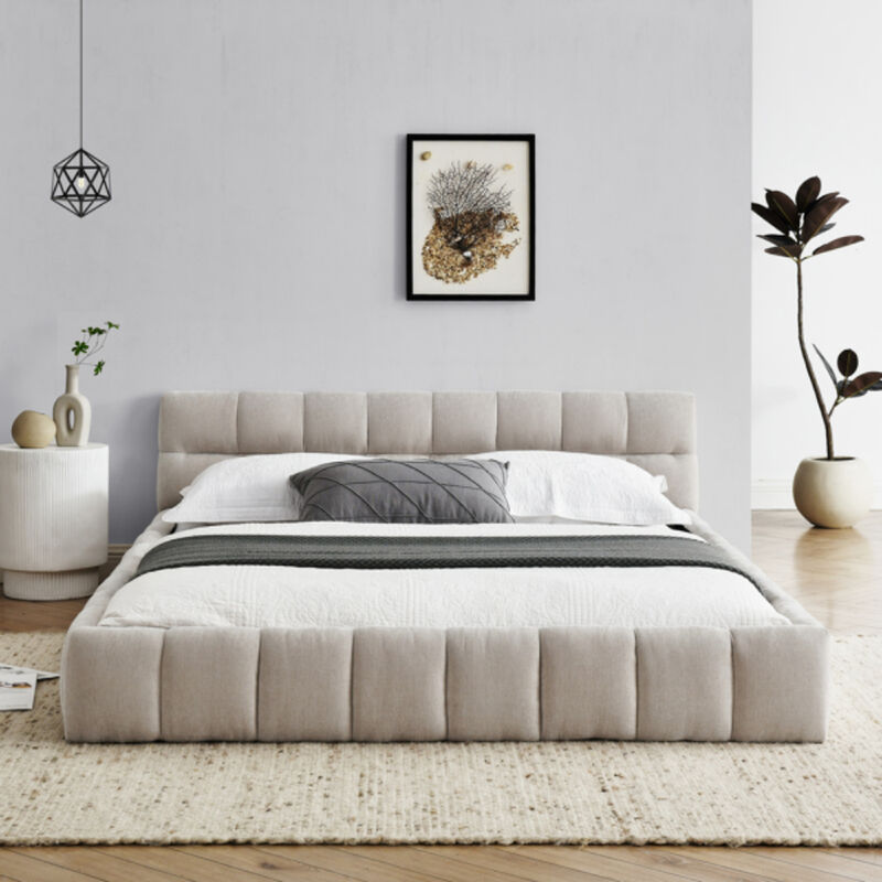 Upholstered Bed Frame with Thick Chenille Fabric and Sturdy Support