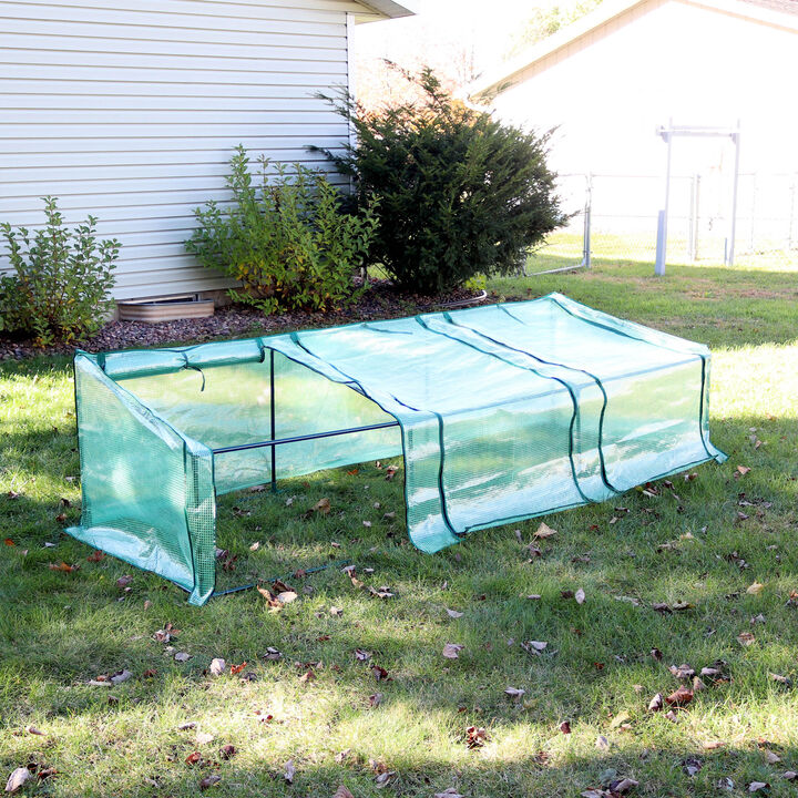 Sunnydaze Iron PVC Cover Mini Slant Cloche Greenhouse with Zipper - Green