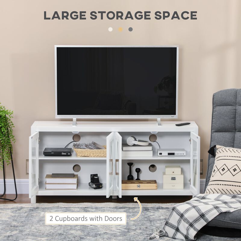 White Entertainment Center: TV Stand for 58" TVs with Glass Doors