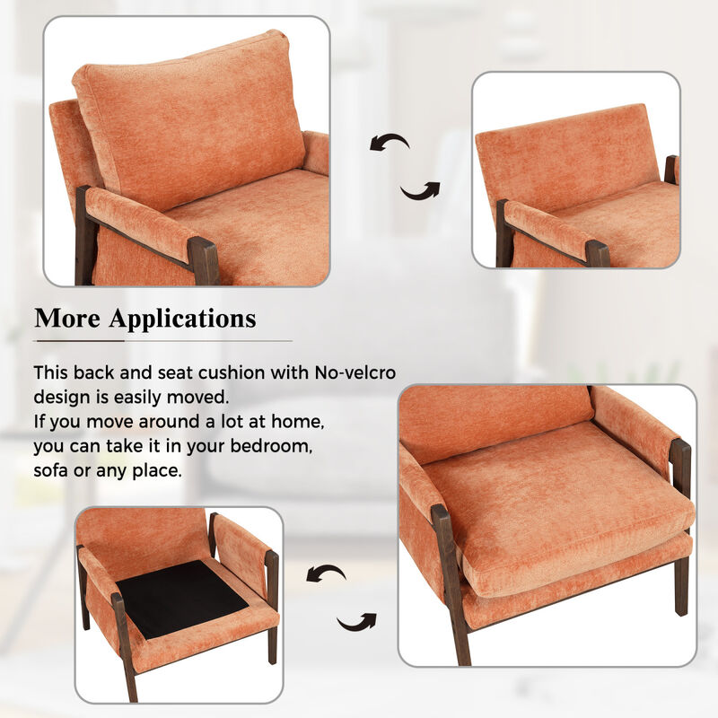 Mid-Century Modern Velvet Accent Chair, Leisure Chair With Solid Wood And Thick Seat Cushion