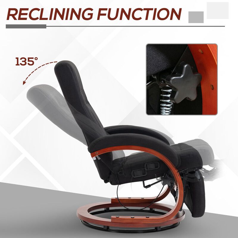Black Manual Recliner: Swivel, Footrest, Wood Base