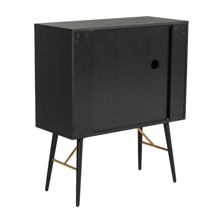 Belo Accent Buffet Sideboard, 6 Shelves, Gold Accent, Black, 42 Inch - Benzara