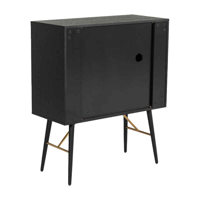 Belo Accent Buffet Sideboard, 6 Shelves, Gold Accent, Black, 42 Inch - Benzara