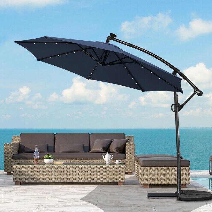 10 ft 360° Rotation Solar Powered LED Patio Offset Umbrella without Weight Base