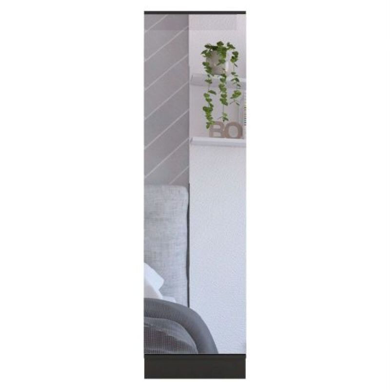 Leto XL Shoe Rack, Mirror, Five Interior Shelves, Single Door Cabinet - Black