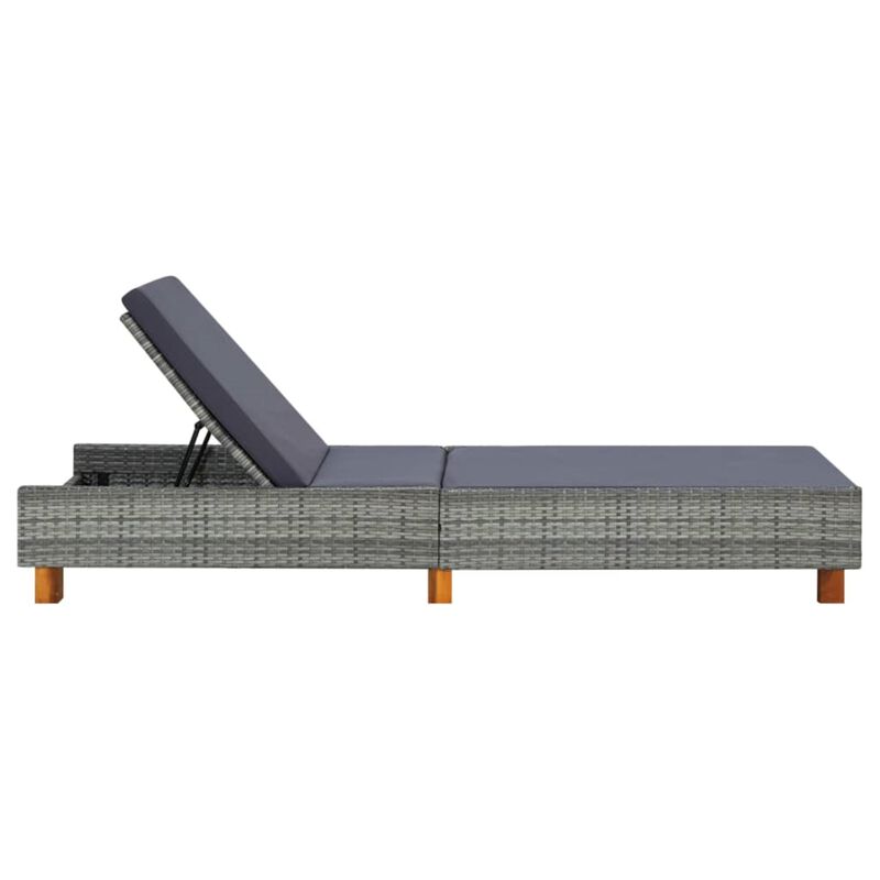 vidaXL Sunbed with Cushion Poly Rattan Gray