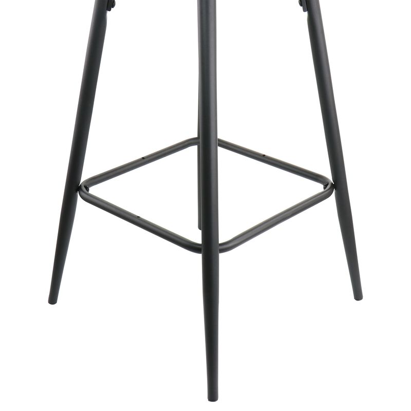 Elama 2 Piece Diamond Stitched Faux Leather Bar Chair in Black with Metal Legs