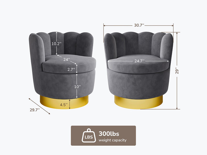 BELLEZE Swivel Accent Chair, Velvet Modern Round Petal Swivel Barrel Chair, 360° Upholstery Swivel Sofa Armchair, Comfy Swivel Accent Chair for Living Room Bedroom - Lotus (Dark Grey)