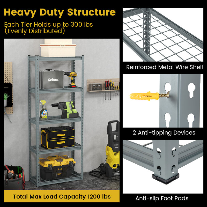 5-Tier Heavy Duty Wire Storage Racks with Anti-slip Foot Pad