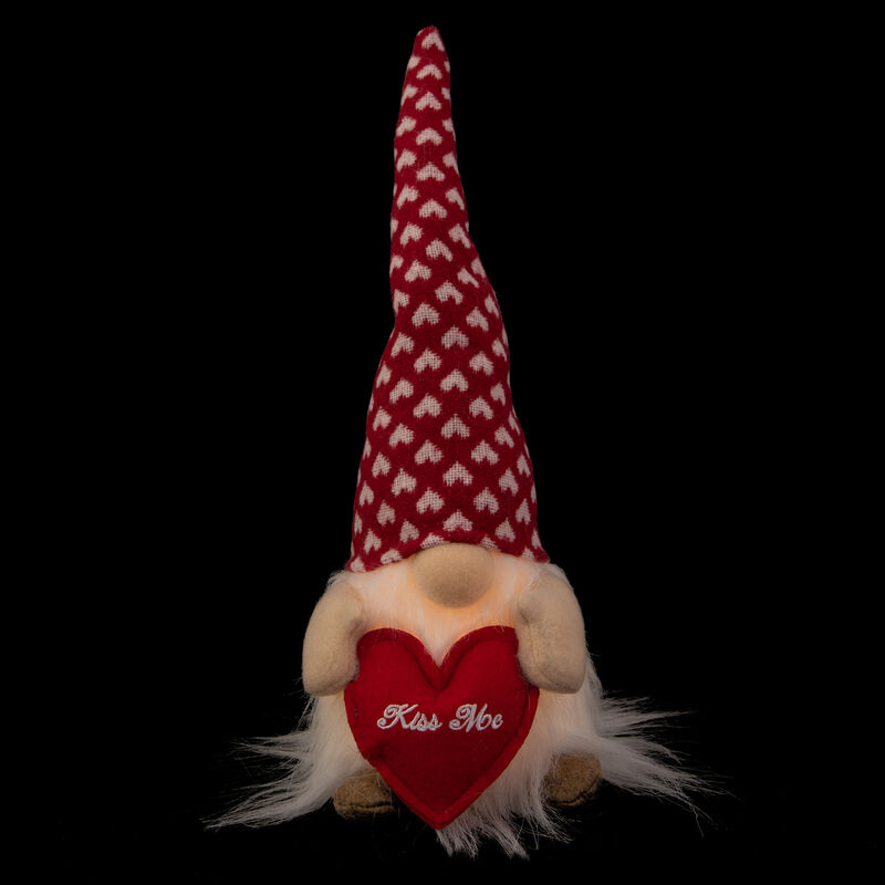 LED Lighted Boy Valentine's Day Gnome with Kiss Me Heart - 13"