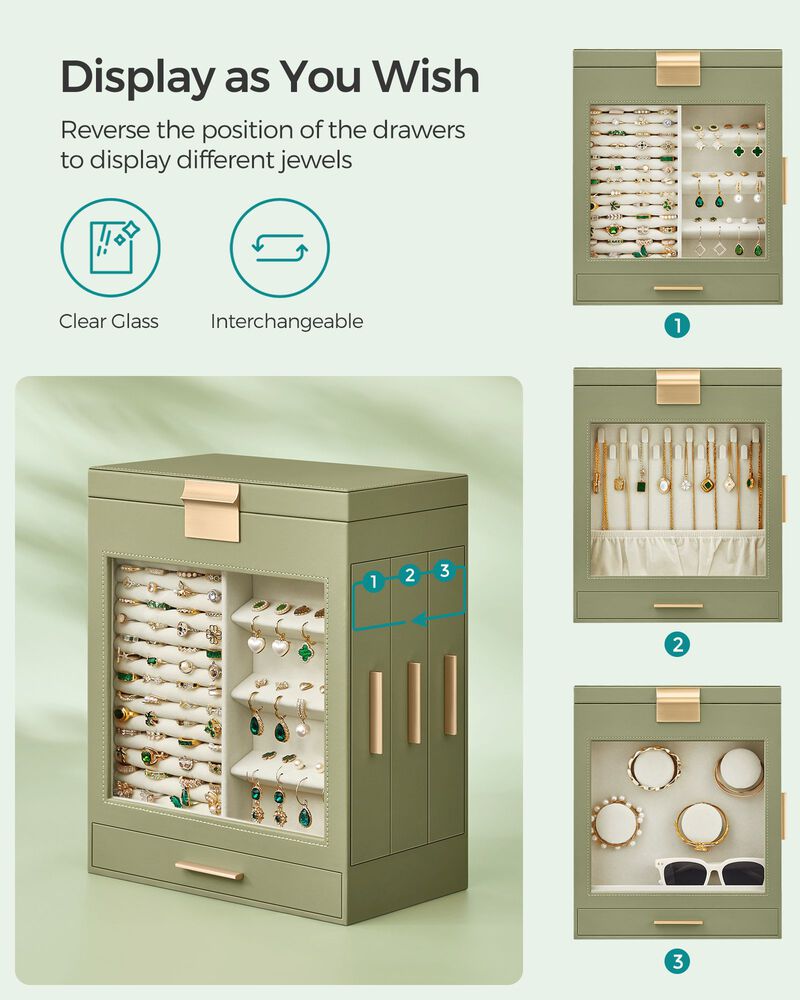 Elegant 5-Layer Jewelry Box with Glass Window, Vertical Storage Space, and Large Mirror