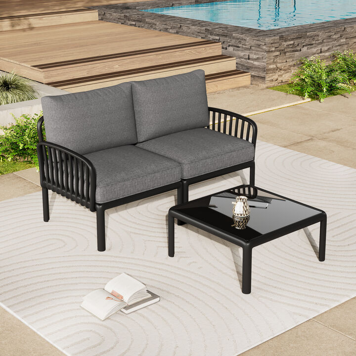 Merax Modern Outdoor Patio Sectional Furniture Set with Square Coffee Table