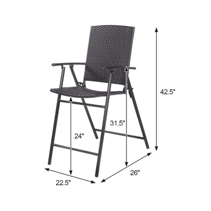 Hivvago Set of 4 Folding Rattan Bar Chairs with Footrests and Armrests for Outdoors and Indoors