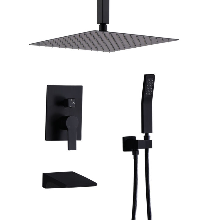12 Inch Shower System With Waterfall Tub Spout And Handheld Shower Head