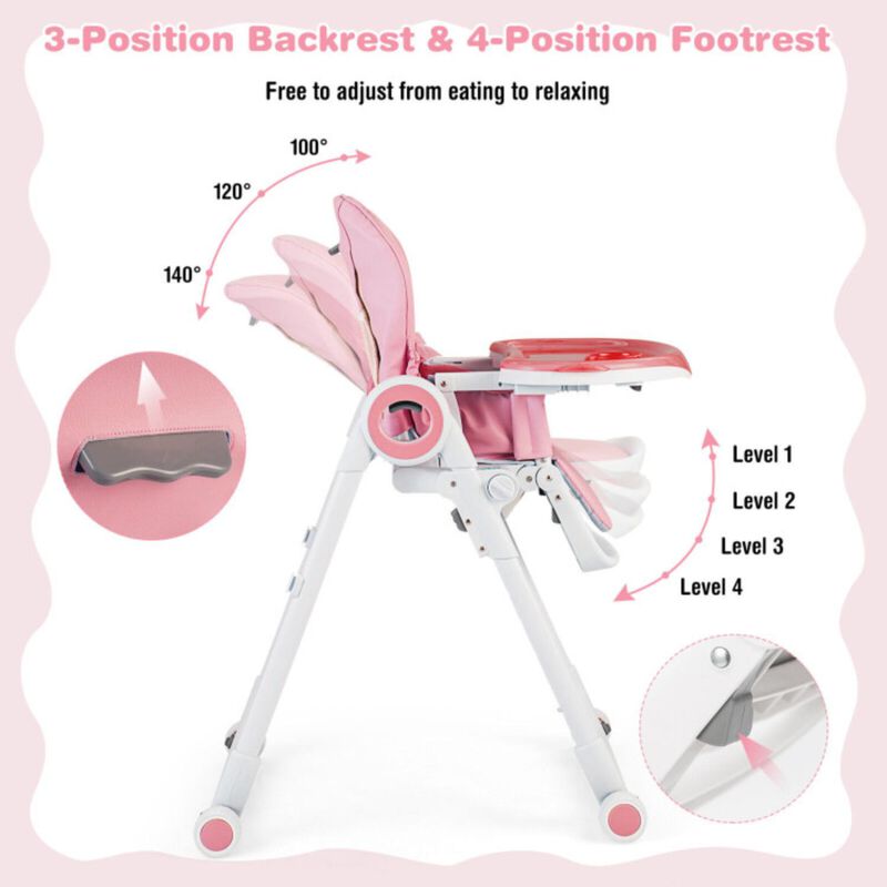 Hivvago Baby High Chair Foldable Feeding Chair with 4 Lockable Wheels