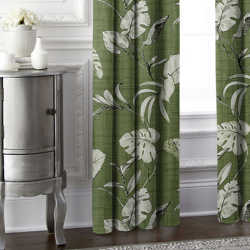 6ix Tailors Fine Linens Tropez Green Pole Top Drapery Panel Pair