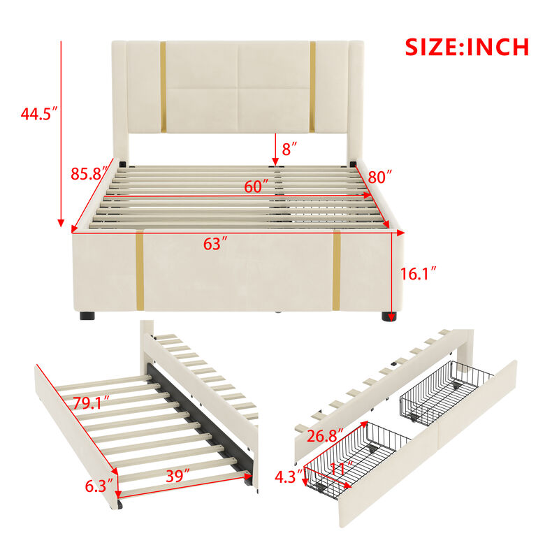 Merax PU Upholstered Platform Bed with Trundle