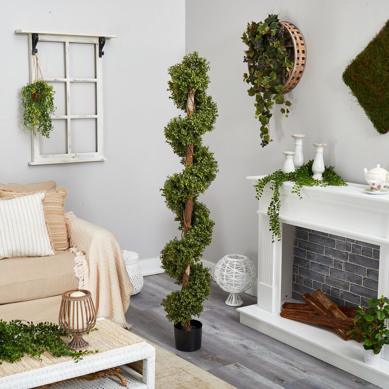 Hivvago 6 Feet Boxwood Spiral Topiary Artificial Tree