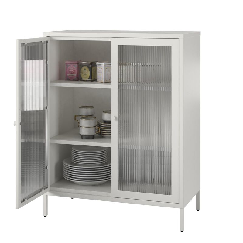 Shadwick 2 Door Storage Cabinet-Fluted Glass Metal Locker
