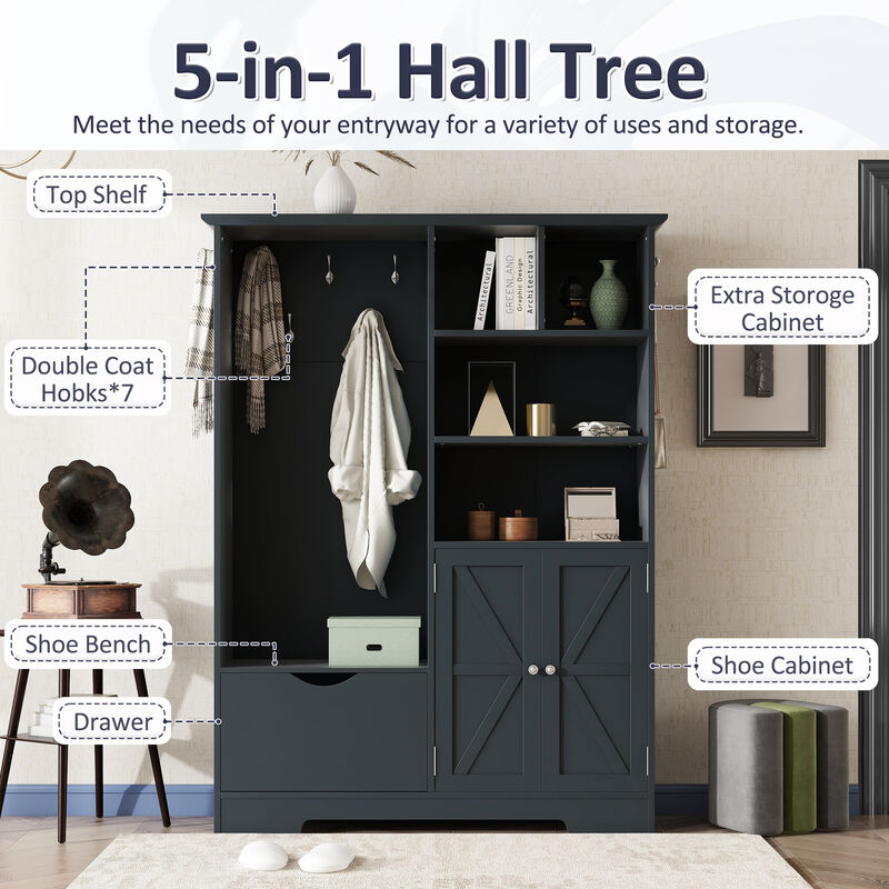 Merax Elegant Hallway Hall Tree Shoe Cabinet with Bench