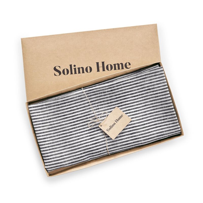 Solino Home 100% Pure Linen Round Tablecloth |Narrow Stripe